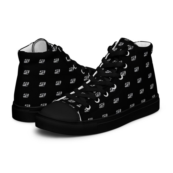 Schwarze, hochgeschnittene Canvas-Sneaker mit geometrischem Muster und AVERS REVERS-Logo